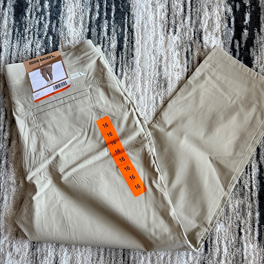 Eddie Bauer Womens Horizon Pant Beige Size 16 Ankle Length Stretch NWT
